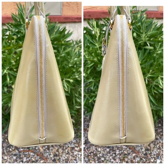 Auth PRADA Beige Saffiano Patent Leather Large Promenade Satchel - Picture 17 of 17